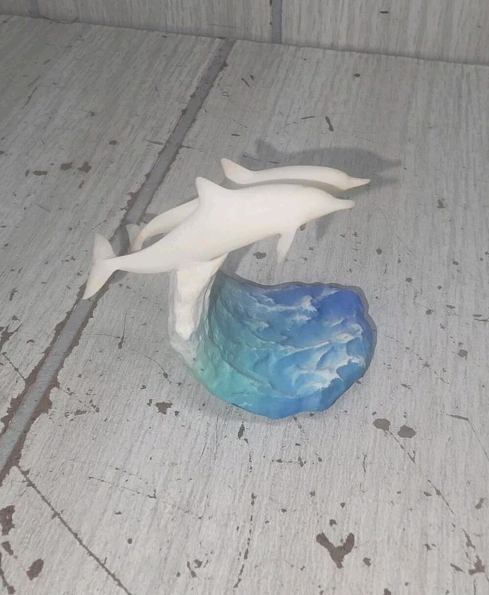 Vintage John Perry Miniature Dolphins Under The Sea Waves Statue Ocean Life 2"